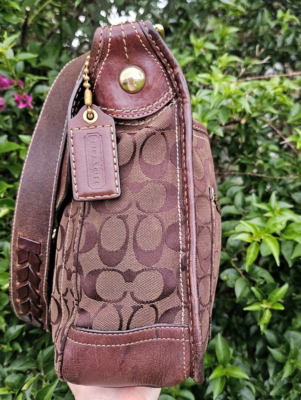 Coach Bleecker 11434 Chocolate Brown Signature Leather Flap Shoulder Bag Y2K - Picture 4 of 13